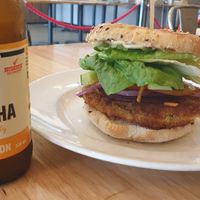 Kombucha & Garden of Eden vegan burger option at Schnitz in Bendigo