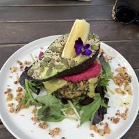 Vegan zucchini and potato rosti   at Pasture & Co in Currumbin Valley