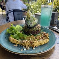 Zuchini & potato hash and dreamer juicee  at Pasture & Co in Currumbin Valley
