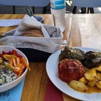 Iron Bowl, bread, stuffed peppers with potatoes at Macoo Eatery in Crete