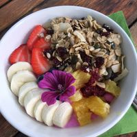 Kokosjoghurt with seasonal fruits  at Theetuin Het Kaslokaal in Oostkapelle