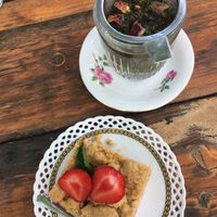 Vegan Strawberry Cake and the Kaslokaal-Tea  at Theetuin Het Kaslokaal in Oostkapelle