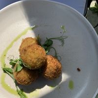 Pea, asparagus and lemon arancini starter at Abbey Hotel in Battle