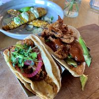 Corn ribs, grilled asparagus taco and guajillo seasoned cauliflower taco  at 600 Kitchen and Bar in Kalamazoo
