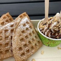 Belgium waffle and soft-serve sundae   at Brouer's Madvogn in Ringsted