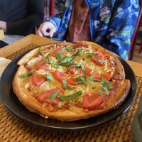 Margherita pizza with venice crust. The crust was like a cracker   at Organic Garden Cafe in Beverly