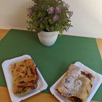 Sweet apple pastry and savoury zucchini tofu pastry at Simple Bake in Zagreb