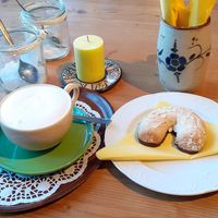 Mandelhörnchen und Cappuccino at Fair Cafe in Schortens