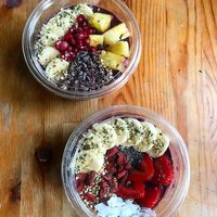 Pink açai bowls  at The Bowl Shed in Bristol