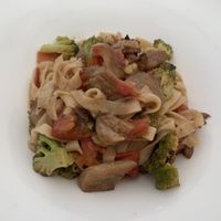 Vegan pasta with broccoli, mushrooms, and pine nuts at Posada Margherita in Tulum