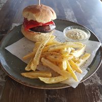 Vegan portobello burger at Yucca in Donoussa