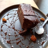 Cacao brownie (5.5euro). Dense, good portion, amazing with coffee. If you're a fan of brownies try this. at Sol Semilla in Paris