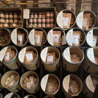 Bins of super foods  at Sol Semilla in Paris