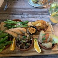 Tapas (pepper, broccoli, baguette, potatoes, mushrooms)  at La Casa in Luebbenau