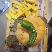 Bean patty burger with fries at Boat House Bar in Mallorca