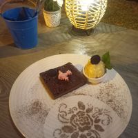 Brownie with ice cream at Boat House Bar in Mallorca