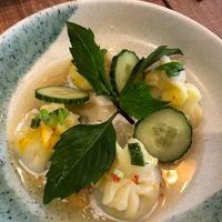 Do Chay Dumplings. Bamboo, jicama dumplings served with coconut milk and ish sauce (vegan fish sauce). at Do Chay - Yaletown in Vancouver