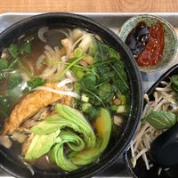 Vegan Pho. Avocado, yuba, yo choy, brocolli, oyster mushroom, & rice noodles in our vegan pho broth . at Do Chay - Yaletown in Vancouver