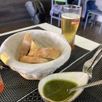 Bread and pesto type sauce  at Plantae Gastrobar  in Tenerife
