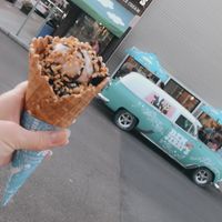 waffle cone w vegan ice cream   at Ben & Jerry's  in Watkins Glen