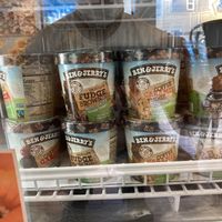 Take home pints- full shelf of vegan flavors at Ben & Jerry's  in Watkins Glen