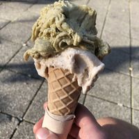 Cone with pistachio and hazelnut   at Massimo Gelato - East in Amsterdam