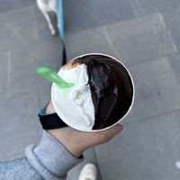 Helado de coco y helado de chocolate negro    at Turrones Helados Federico Verdú in Gijon