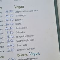 Vegan options on the menu (july 2021) at Avocado in Rhodes