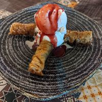 Baklava with ice cream (vegan) at Avocado in Rhodes