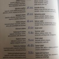 Menu 2 as of July 2023. 2 vegan salads are ‘Green’ and ‘Fruit Feast'  at Avocado in Rhodes