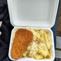 Cheesy chips and vegan fish at Elliot's Fish & Chips in Hunstanton