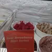 Beet Strawberry Rose Sorbet a beautiful deep color and surprisingly smooth at Frankie & Jo's - University Village in Seattle