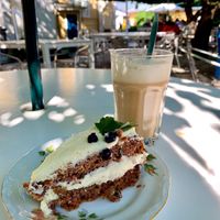 Carrot cake and oat latte.  at Gamla Stan in Ekenaes