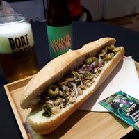 Urine IPA and Papa Legba Sandwich - the one with banana chutney at Green Witches in Mons