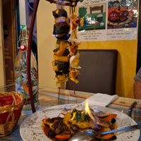 Vegan and fish dishes plated up together 🫣 at A Braijade Meridiounale in Menton