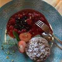 Vegan dessert apple cake with berrys at Landhotel Hirschen in Hittisau