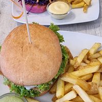 Whöner Burger with fries and Unicorn Burger at Veganbar in Bremen