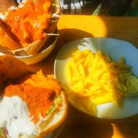 Zwei Whöner im Brot und die "kleine" Portion Pommes at Veganbar in Bremen