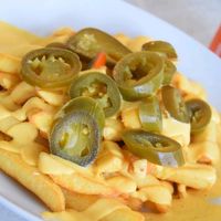 Fries with Cashewcheese Sauce and Jalapenos ❤ at Veganbar in Bremen