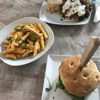 Vöner, fries with „cheese“ and burger of the month at Veganbar in Bremen
