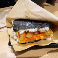 EBI TEMPURA ONIGIRI - tasty. tasty and i prefer teriyaki beef onigiri and tofu onigiri at Wellness Sushi in Denver