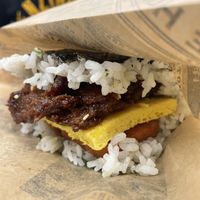 Beef teriyaki onigiri  at Wellness Sushi in Denver