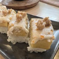 Flame pressed natto .  at Wellness Sushi in Denver