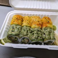 Firey Philly roll (back) Dancing Green Roll (front) at Wellness Sushi in Denver