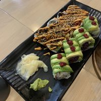 kakiage supreme roll (left) and royal potato roll (left), both flavor bombs!  at Wellness Sushi in Denver