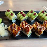 Royal potato roll (top) and Ohnagi roll (bottom)  at Wellness Sushi in Denver
