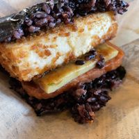 Onigiri with tofu and vegan spam   at Wellness Sushi in Denver