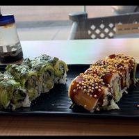 Dancing green roll and ebi tempura roll  at Wellness Sushi in Denver