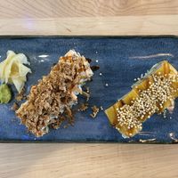 Crunchy crab and smoky sake rollss  at Wellness Sushi in Denver