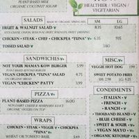 The 'Green Kow' Menu at The Blue Kow in Curwensville